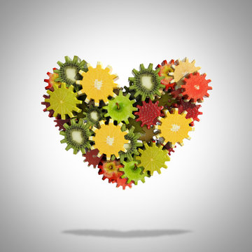 Heart shape made of fruit gears