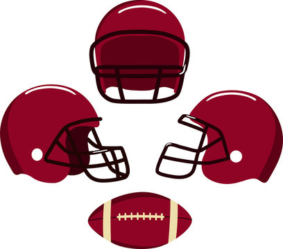American football helmets and ball.  Vector illustration