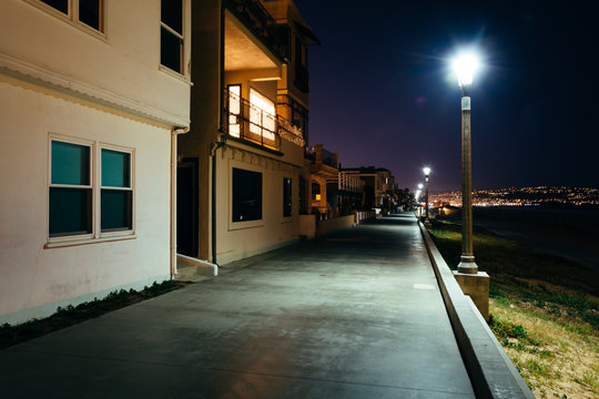 Houses Along The Strand At Night, In Manhattan Beach, California