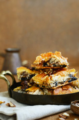 Tray with baklava - oriental sweet with honey, walnut and raisin