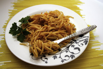Dish whit spaghetti on pasta