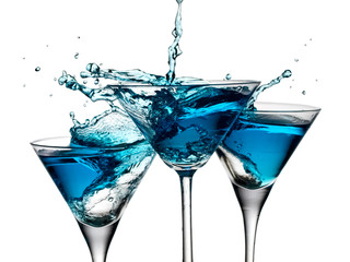 Three blue cocktails splash