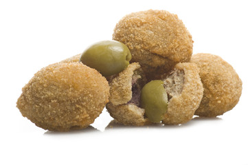 Fototapeta na wymiar Group of stuffed olives close up on the white