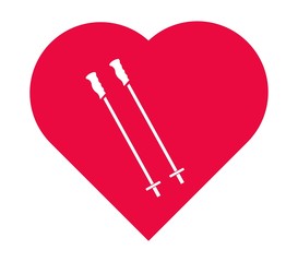 Bâtons de ski dans un cœur