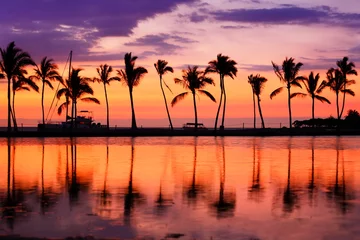 Fotobehang Hawaii strand zonsondergang - tropisch paradijs landschap © Maridav