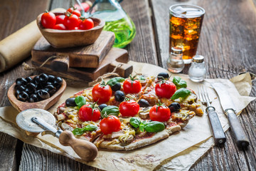 Homemade pizza with mushrooms