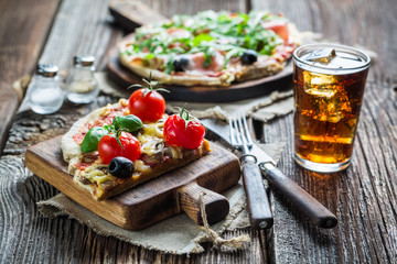 Freshly baked pizza with cheese