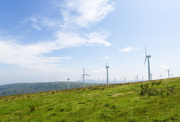 Fototapeta na wymiar Wind turbines on a wind farm in Galicia, Spain
