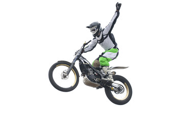 Freestyle stunt rider isolated on white.