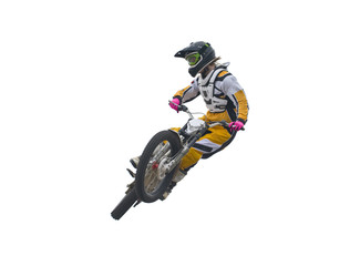 Freestyle stunt rider isolated on white.