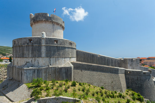Minceta tower on old walls of Dubrovnik, Croatia. Tower is highest point of the wall and a symbol of unconquerable city of Dubrovnik