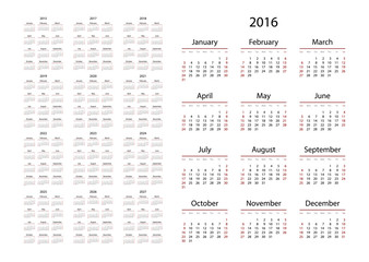 Calendar  2015, 2016, 2017, 2018, 2019, 2020, 2021, 2022, 2023,