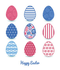 Vector mosaic flowers set of nine colorful Easter eggs card