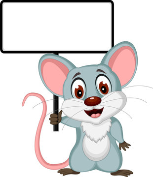 cute mouse cartoon posing with blank sign