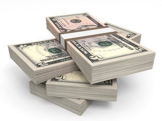 Stacks of money. Five dollars.