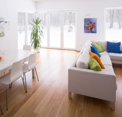White interior with color elements