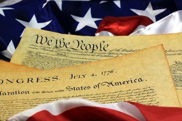 Historical Document US Constitution with America Flag