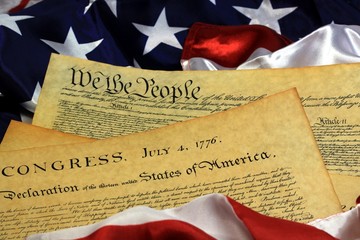 Historical Document US Constitution with America Flag