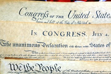 Historical Document US Constitution with America Flag