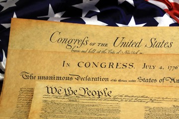 Historical Document US Constitution with America Flag