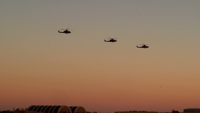 Helicopters returning back to base in the evening