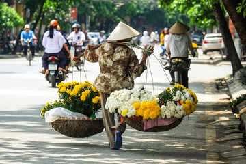 Life of vietnamese florist vendor in Ha Noi, VIETNAM