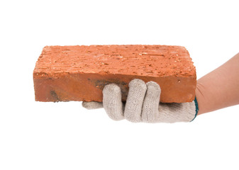 holding a brick with clipping path