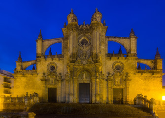 Fototapeta na wymiar Cathedral in evening time. Jerez de la Frontera