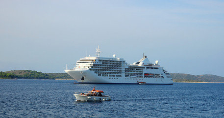Fototapeta na wymiar Cruise Ship Harbouring Near Island