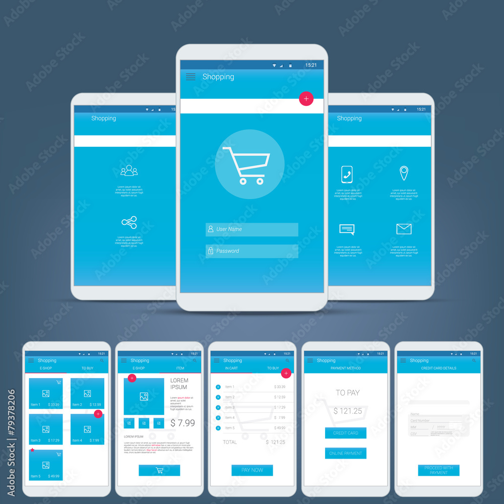 Poster flat design user interface for smart phone or mobile e-shop apps