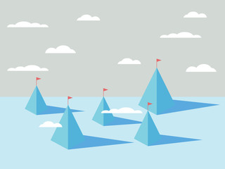 Abstract mountains backgrounds with flags on tops. Business