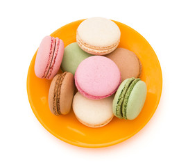 colorful macaroons on plate with clipping path