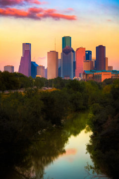 City Of Houston In Texas At Sunset