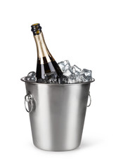 Champagne bottle in a bucket with ice © Gresei