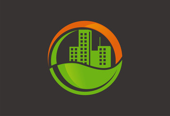 Circle building city ecology logo vector