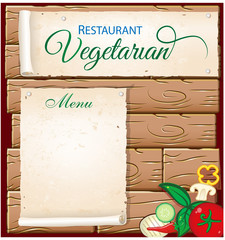 .vegetarian menu on wood background