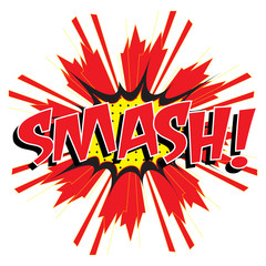 SMASH! wording in comic speech bubble in pop art style
