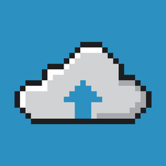 Obraz premium Cloud icon, upload concept. Pixel art.