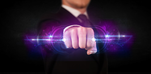 Fototapeta premium Business man holding future technology data system network