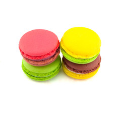 Sweet and colourful french macaroons isolated on white  backgrou