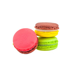 Sweet and colourful french macaroons isolated on white  backgrou