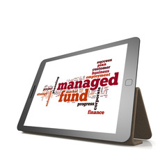 Managed fund word cloud on tablet