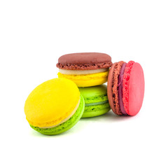 Sweet and colourful french macaroons isolated on white  backgrou