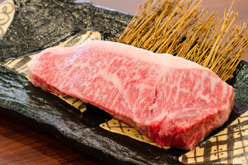 Close up marbled on fresh  Japanese Kobe Matsusaka beef