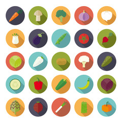 Vegetables Flat Design Circular Vector Icon Set