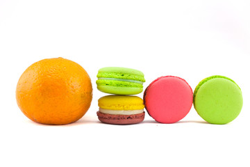 Sweet and colourful french macaroons isolated on white  backgrou