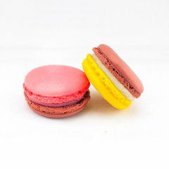 Sweet and colourful french macaroons isolated on white  backgrou