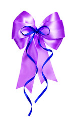 violet bow with blue ribbon made from silk