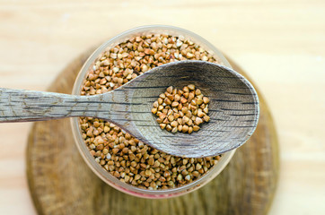 wooden spoon with a buckwheat
