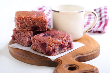 Coconut and sour cherry cake squares